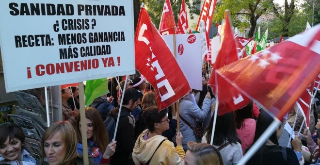 Una concentración de trabajadores de la sanidad privada en Madrid, el pasado octubre.- CCOO