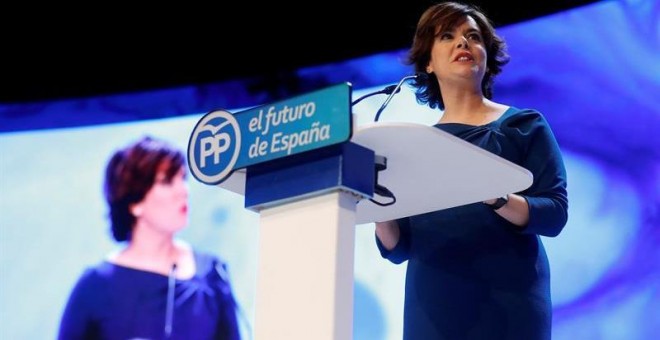 Soraya Sáenz de Santamaría en su discurso del Congreso extraordinario del PP que elegirá al sucesor de Rajoy./EFE