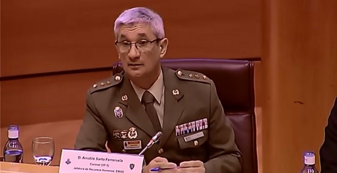 El coronel Amable Sarto, de la Jefatura de Recursos Humanos del Estado Mayor de la Defensa (EMAD), este lunes en el Senado.