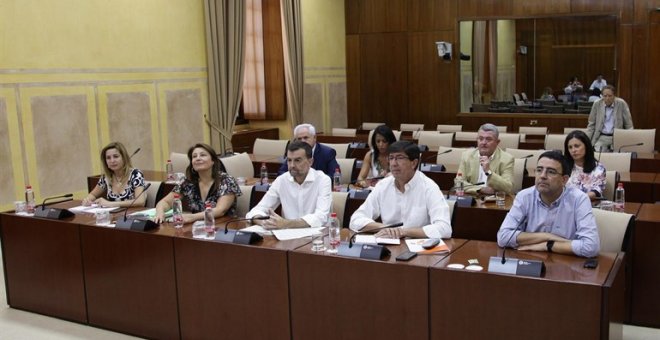 Los portavoces de los partidos que forman parte del  grupo de trabajo de financiación autonómica del Parlamento de Andalucía. E.P.