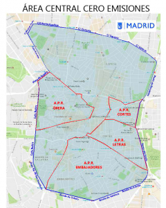 Plano con el perímetro que delimitará el Área Central Cero Emisiones de Madrid.