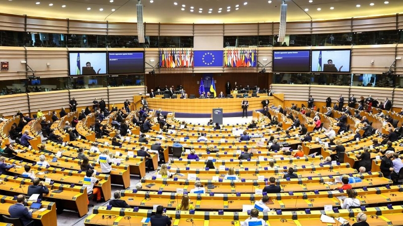05/04/2022. Imagen del Parlamento Europeo durante la sesión extraordinaria sobre la situación entre Rusia y Ucrania.