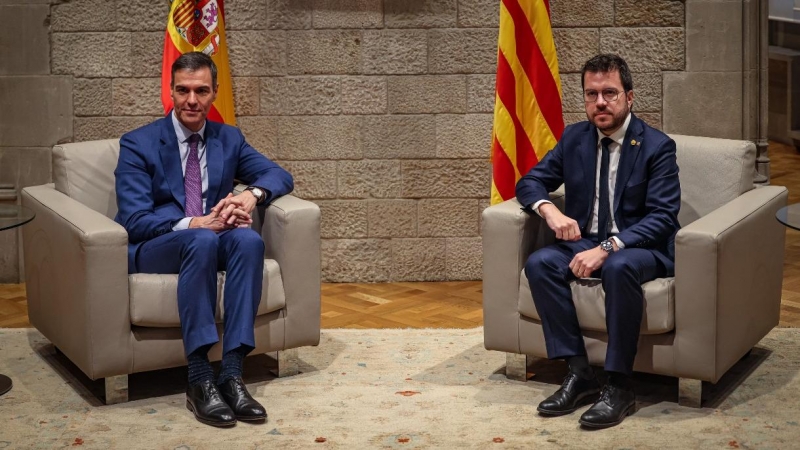 21/12/2023 - Pedro Sánchez i Pere Aragonès reunits al Palau de la Generalitat aquest dijous.
