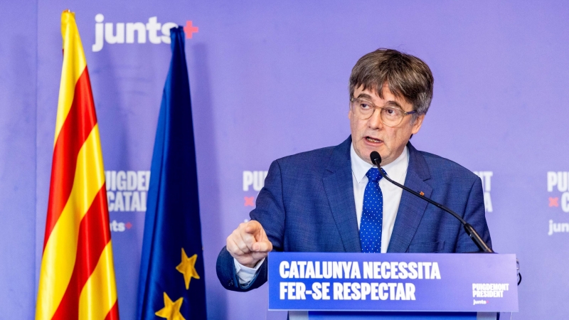 El candidat de Junts, Carles Puigdemont, en un acte de precampanya.