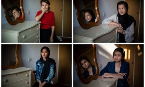 Atefe, Farizeh, Habibe y Parisa, cuatro solicitantes de asilo afganas que viven en un piso gracias a un colectivo de mujeres Wish, en la isla griega de Lesbos.- JAIRO VARGAS