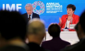La directora gerente del FMI, Kristalina Georgieva, durante una rueda de prensa en la sede del organismo internacional, durante los actos de lsu Asamblea Anual, en Washington. REUTERS/James Lawler Duggan