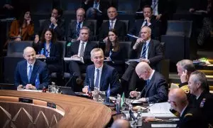 El Secretario General de la OTAN, Jens Stoltenberg, preside la reunión de ministros de Asuntos Exteriores de la OTAN, en Bruselas, a 3 de abril de 2024.