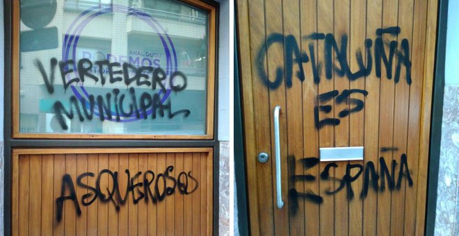 Podemos denuncia pintadas de "asquerosos" y "Cataluña es España" en su sede de Vitoria