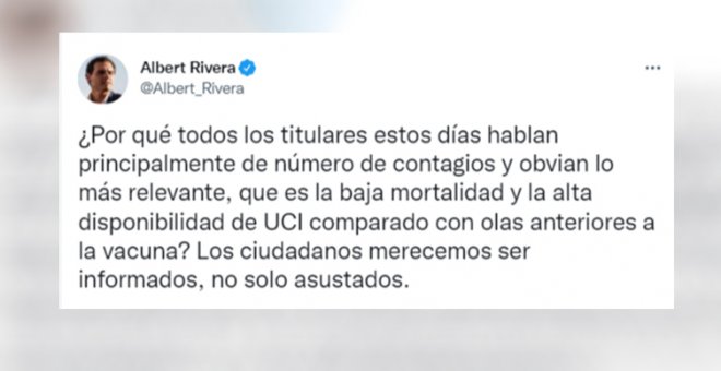 El comentario de Albert Rivera sobre la sexta ola que los tuiteros le han criticado: "Firme candidato a 'cuñao' del año"