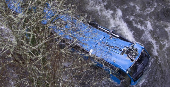 Seis fallecidos y dos personas heridas tras precipitarse un autobús al río Lérez, en Pontevedra