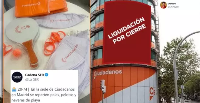 Ciudadanos, en "liquidación por cierre": regalan palas, pelotas y neveras de playa en su sede